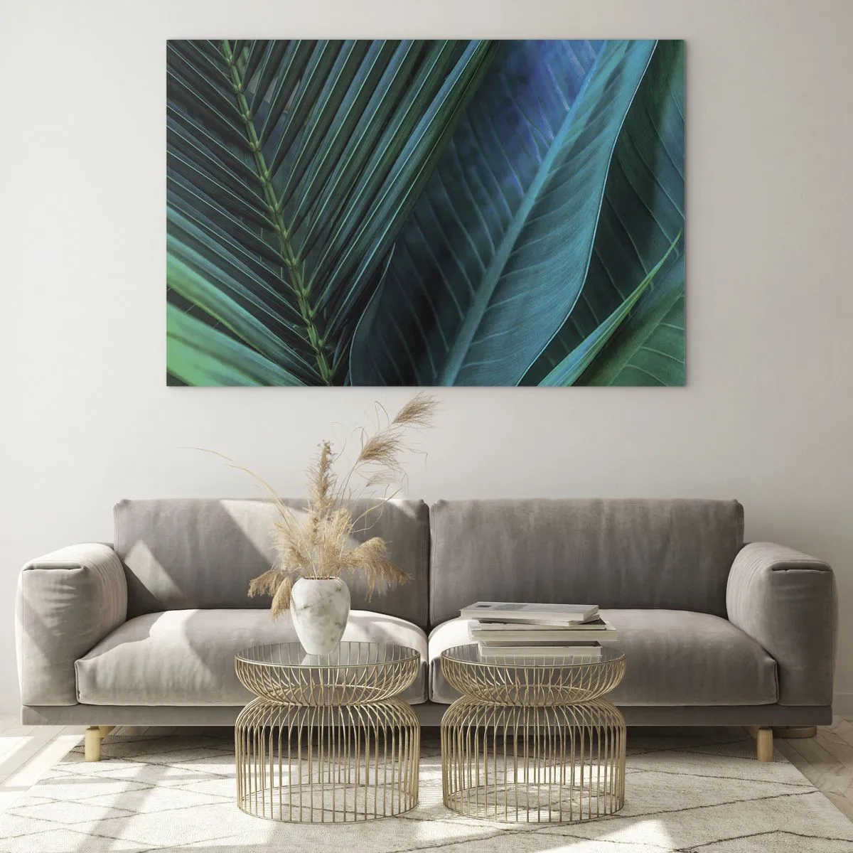 Obraz na szkle - Detale ciemnozielonych tropikalnych liści - 70x50cm - Anatomia zieleni - Nowoczesna dekoracja ścienna do salonu i sypialni ARTTOR