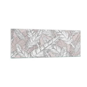 Obraz na szkle - Czarno-biały wzór z liśćmi bananowca na jasnym tle - 140x50cm - Pierzasta zawierucha - Nowoczesna dekoracja ścienna do salonu i sypialni ARTTOR