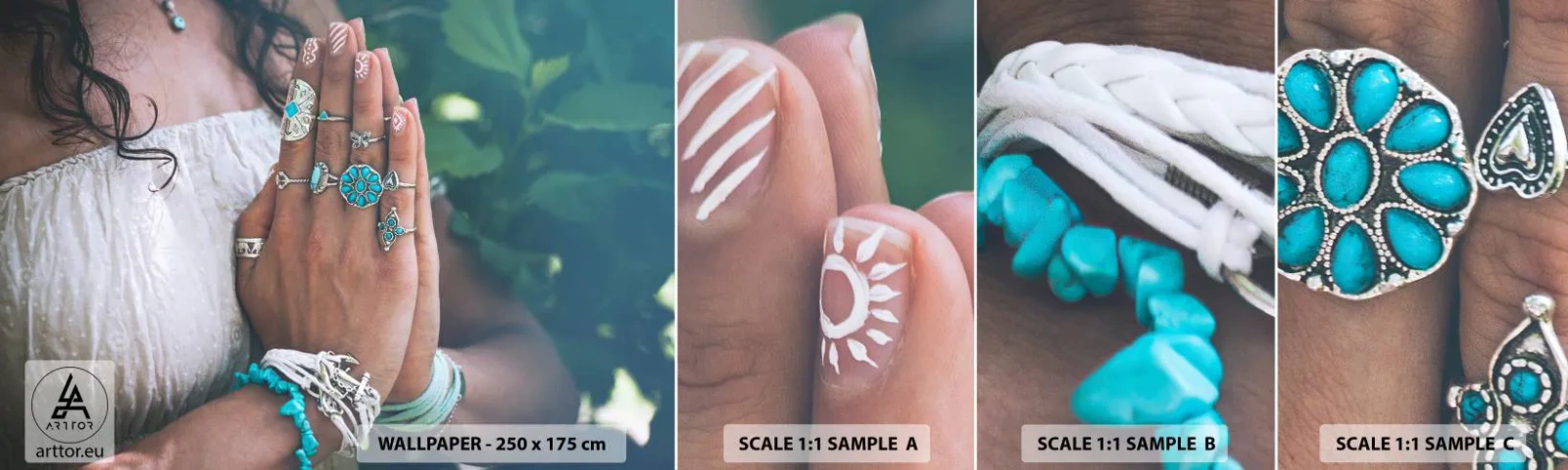 Fototapeta Próbka Samoprzylepna Deluxe Sticker - Witaj w centrum bytu - Kobieta, Biżuteria, Boho - 100x30 cm