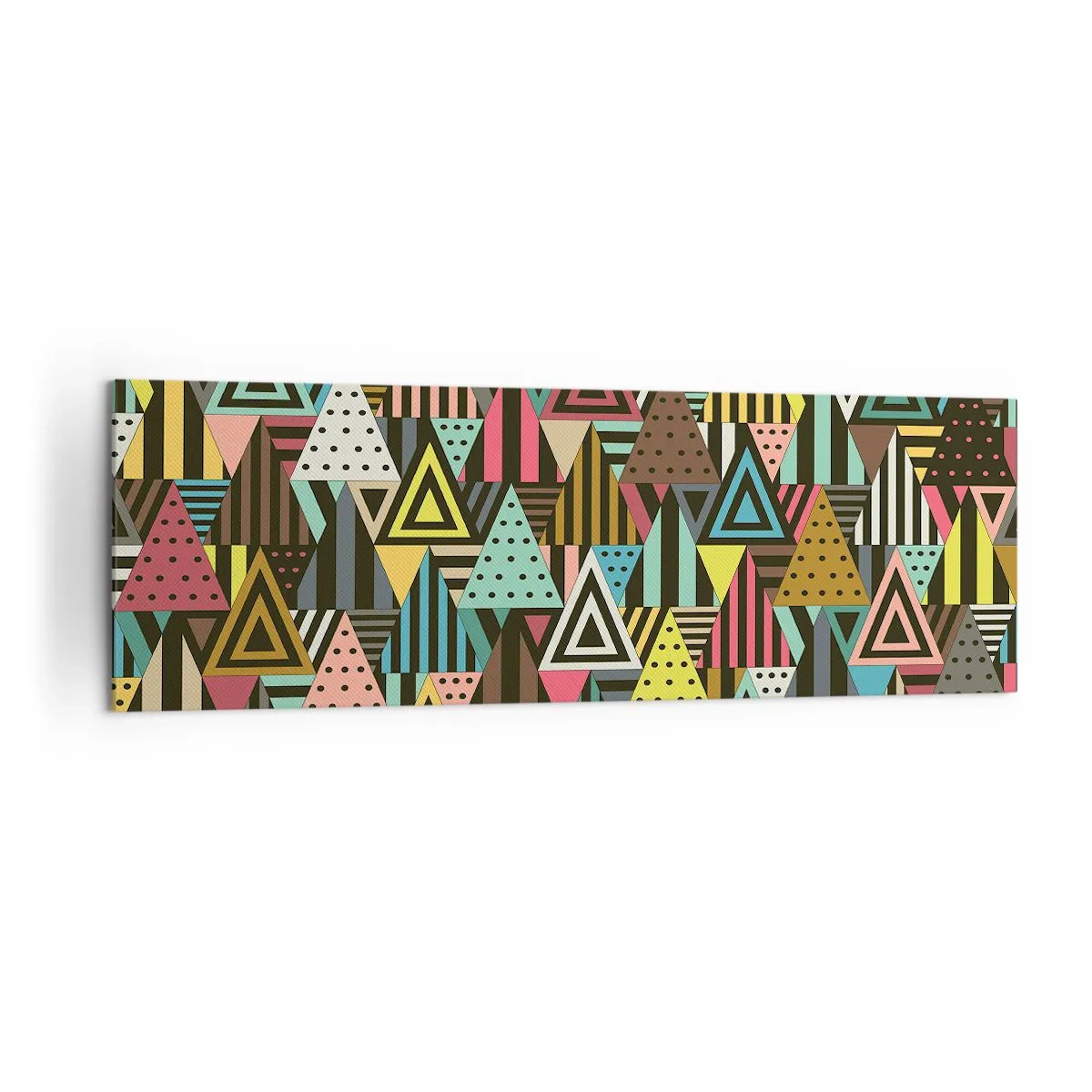 Obraz na płótnie - Kolorowy wzór geometryczny z trójkątami i liniami - 160x50cm - W rytmie na trzy - Nowoczesna dekoracja ścienna do salonu i sypialni ARTTOR
