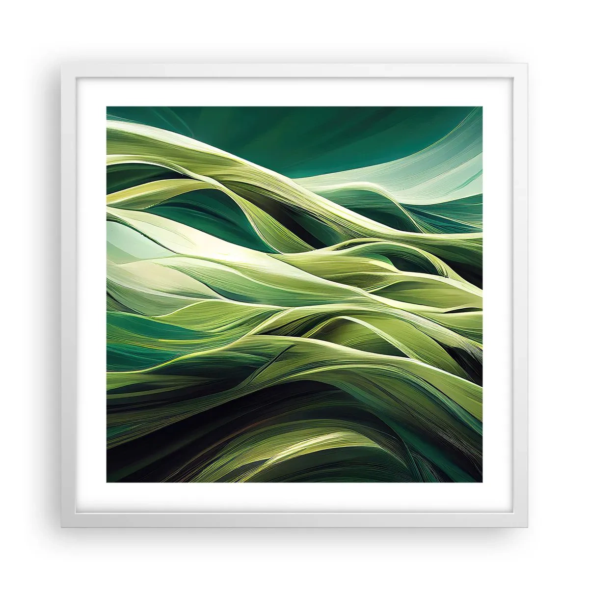 Plakat w białej ramie - Abstrakcyjna gra w zielone - 50x50 cm
