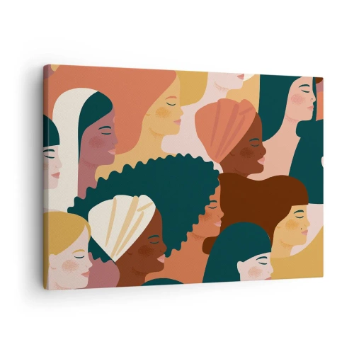 Obraz na płótnie - Kolorowe profile kobiet w różnorodnych stylizacjach - 70x50cm - Tylko kobiecość - Nowoczesna dekoracja ścienna do salonu i sypialni ARTTOR