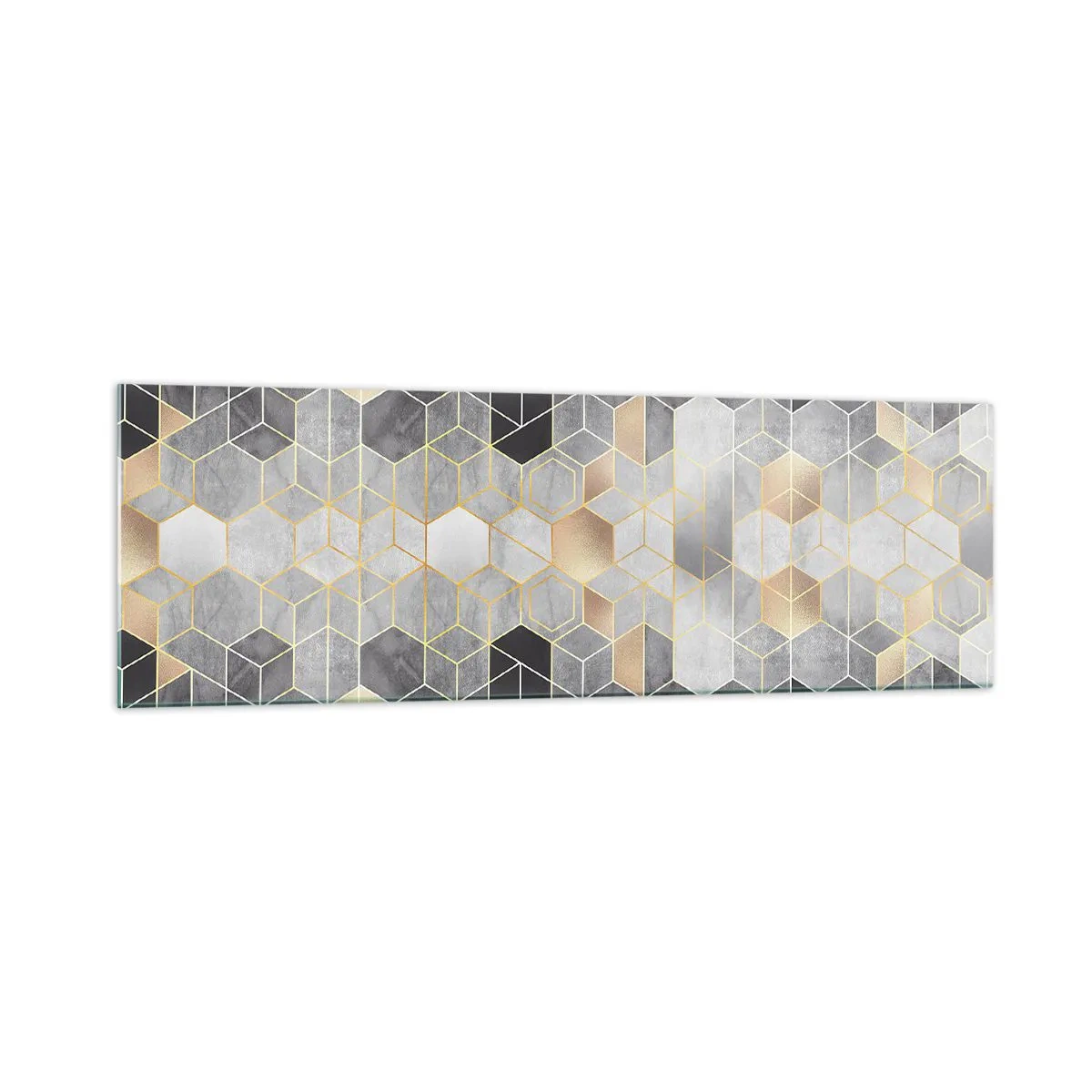 Obraz na szkle - Geometryczny wzór w złotych odcieniach - 160x50cm - Diamentowa kompozycja - Nowoczesna dekoracja ścienna do salonu i sypialni ARTTOR