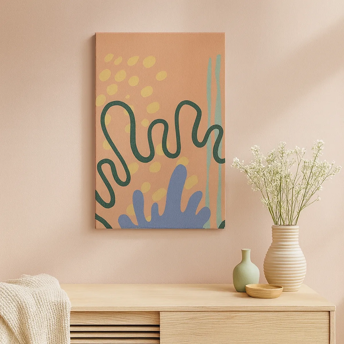 Obraz na płótnie - Kolorowa abstrakcyjna kompozycja inspirowana naturą i organicznymi kształtami - 50x70cm - Abstrakcja: różnorodność natury - Nowoczesna dekoracja ścienna do salonu, kuchni i sypialni ARTTOR