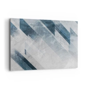 Obraz na płótnie - Abstrakcyjne linie w odcieniach szarości i błękitu - 100x70cm - Kompozycja przestrzenna – ruch szarości - Nowoczesna dekoracja ścienna do salonu, kuchni i sypialni ARTTOR