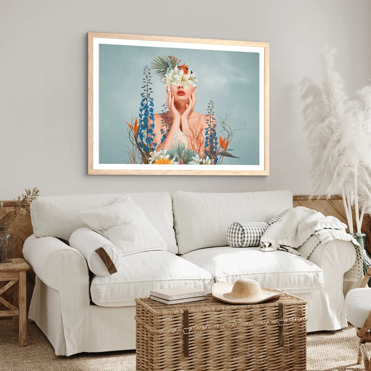 Plakat w ramie jasny dąb - Kobieta – kwiat - 91x61 cm