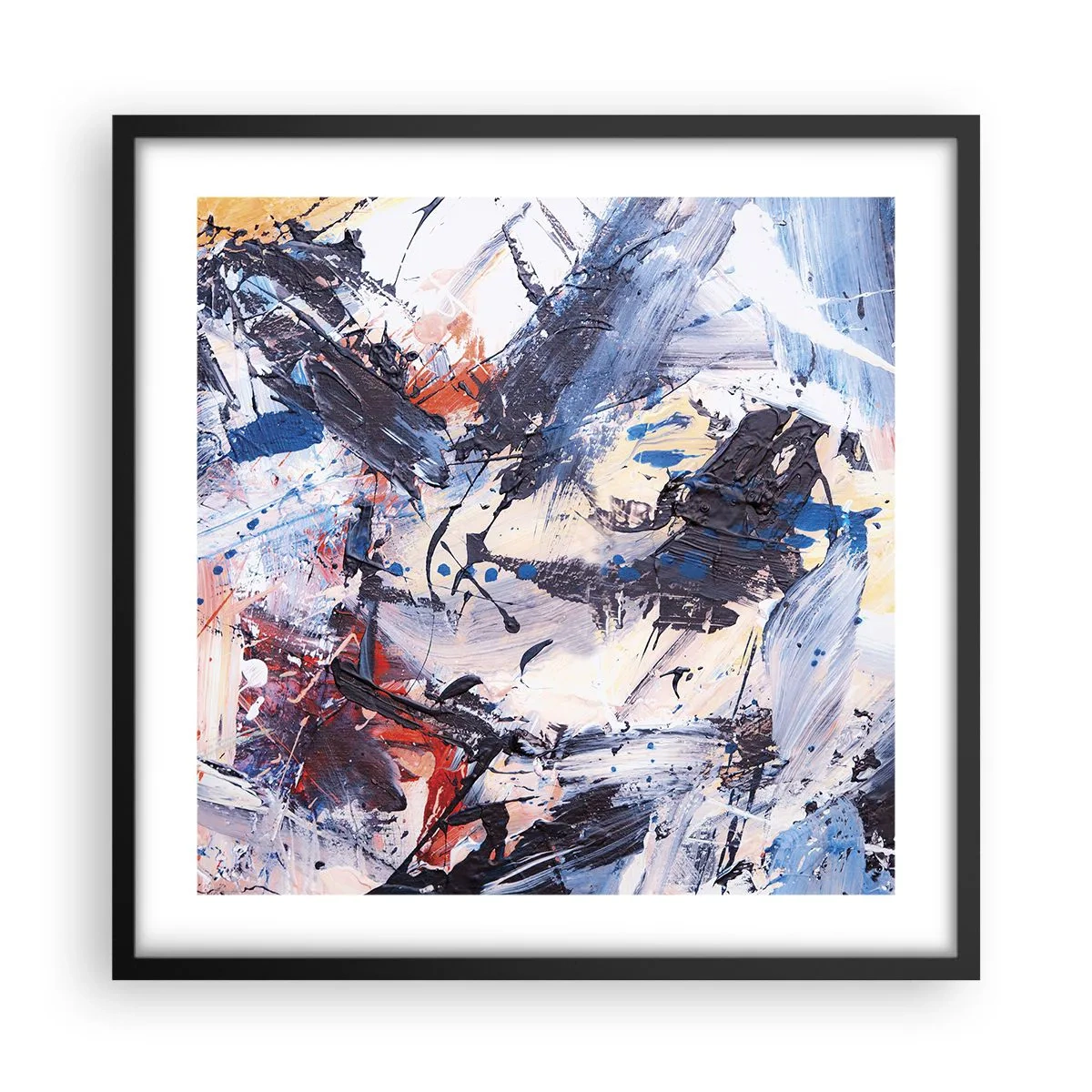 Plakat w czarnej ramie - Szalony taniec abstrakcji - 50x50 cm