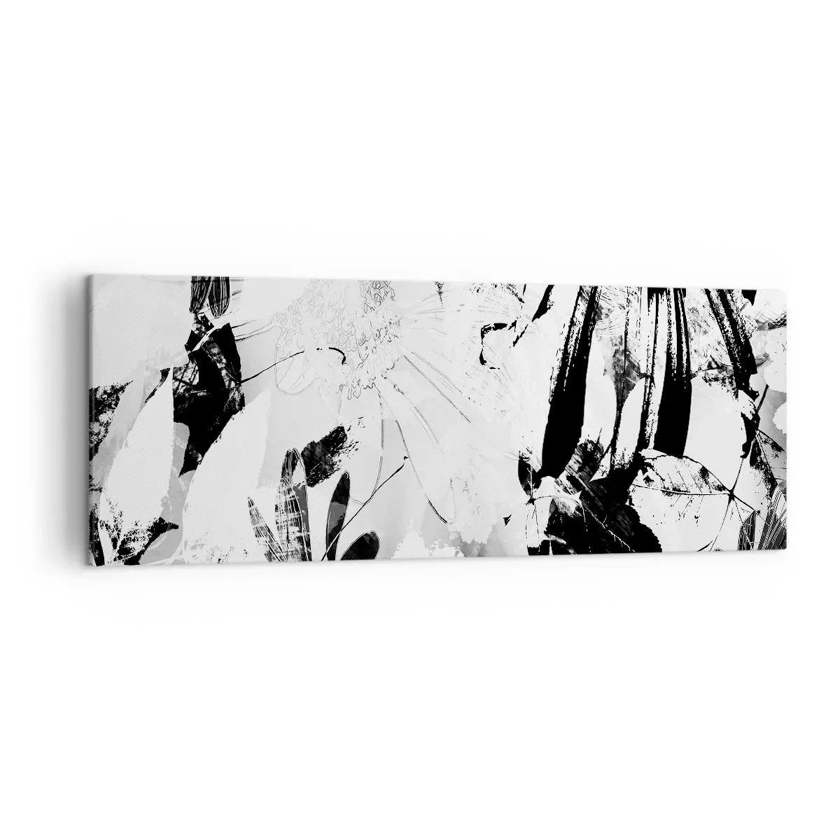 Obraz na płótnie - Czarno-białe abstrakcyjne kwiaty w minimalistycznym stylu - 140x50cm - Jesień w negatywie - Nowoczesna dekoracja ścienna do salonu i sypialni ARTTOR