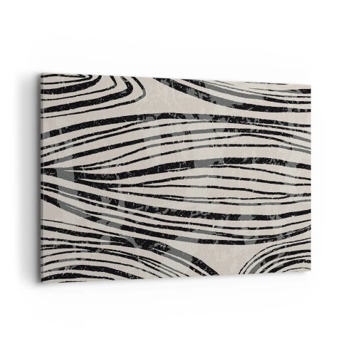 Obraz na płótnie - Abstrakcyjne fale w czarno-białych odcieniach - 100x70cm - Rozlewisko linii - Nowoczesna dekoracja ścienna do salonu, kuchni i sypialni ARTTOR