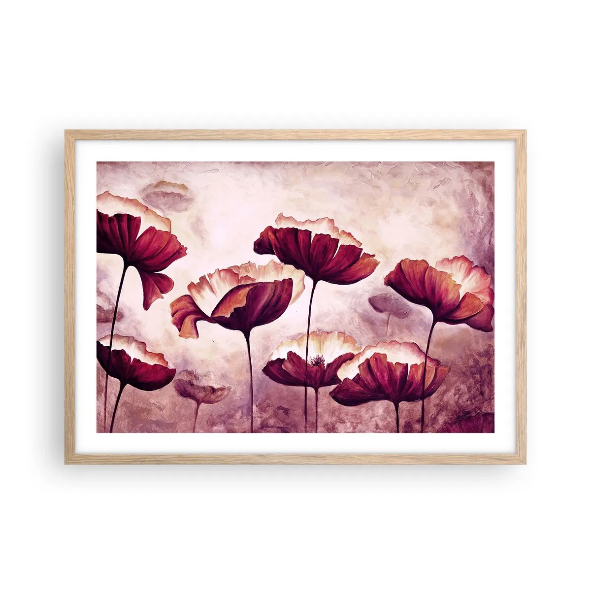 Plakat w ramie jasny dąb - Płatek czerwony i biały - 70x50 cm