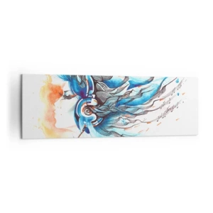 Obraz na płótnie - Artystyczna grafika kobiety w słuchawkach z muzycznymi akcentami - 160x50cm - Niech gra muzyka - Nowoczesna dekoracja ścienna do salonu i sypialni ARTTOR