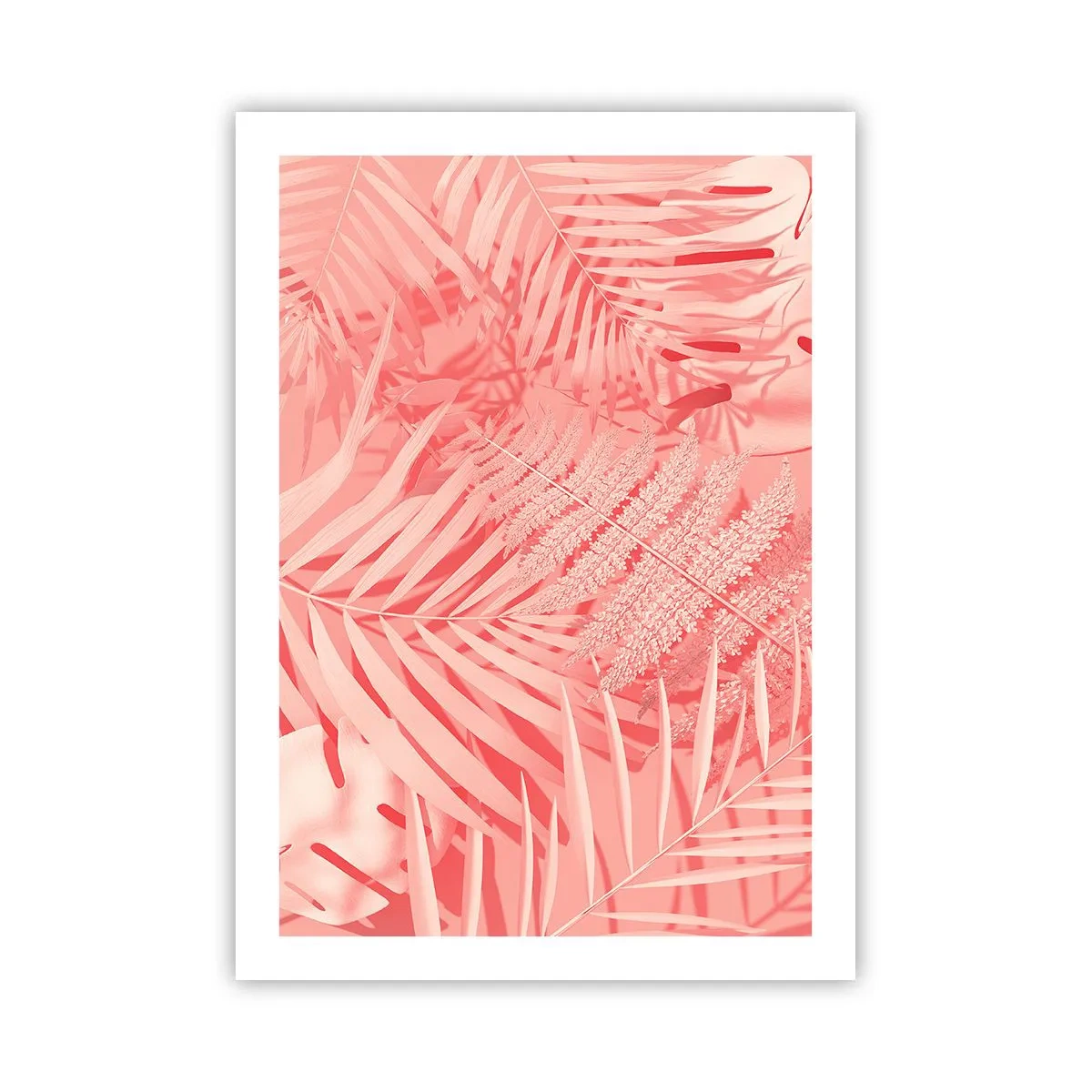 Plakat - Różowe liście paproci i palmy na pastelowym tle - 50x70cm - Różowy koncept - Nowoczesna dekoracja ścienna do salonu, kuchni i sypialni ARTTOR