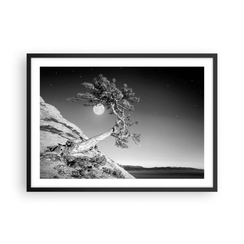Plakat w czarnej ramie - Czarno-białe drzewo na klifie z księżycem w tle - 70x50cm - Zwycięska wojowniczka - Nowoczesna dekoracja ścienna do salonu i sypialni ARTTOR