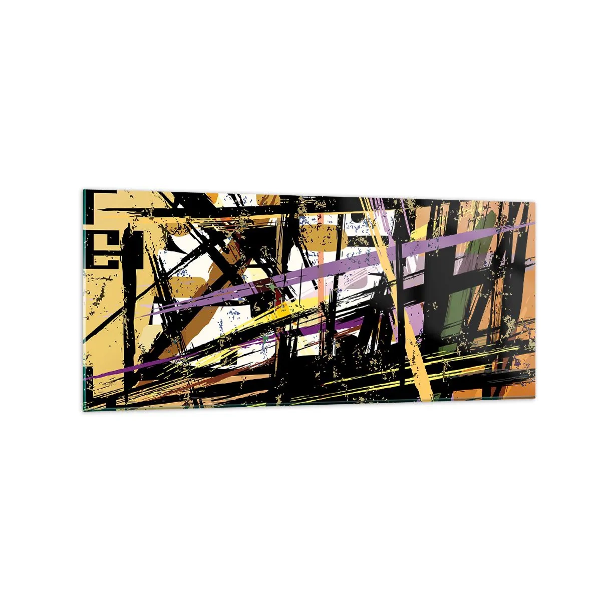 Obraz na szkle - Abstrakcyjne linie i kształty na tle w odcieniach beżu - 120x50cm - Ostre cięcie - Nowoczesna dekoracja ścienna do salonu i sypialni ARTTOR