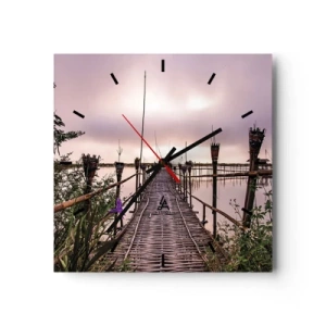 Zegar ścienny - Bambusowy most na wodzie o świcie - 30x30cm - Spokój i cisza Azji - Nowoczesna dekoracja ścienna do salonu i sypialni ARTTOR