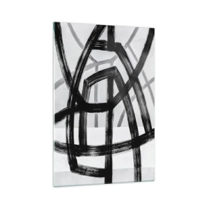 Obraz na szkle - Czarno-białe abstrakcyjne linie przecinające się na jasnym tle - 70x100cm - Budowanie głębi - Nowoczesna dekoracja ścienna do salonu i sypialni ARTTOR