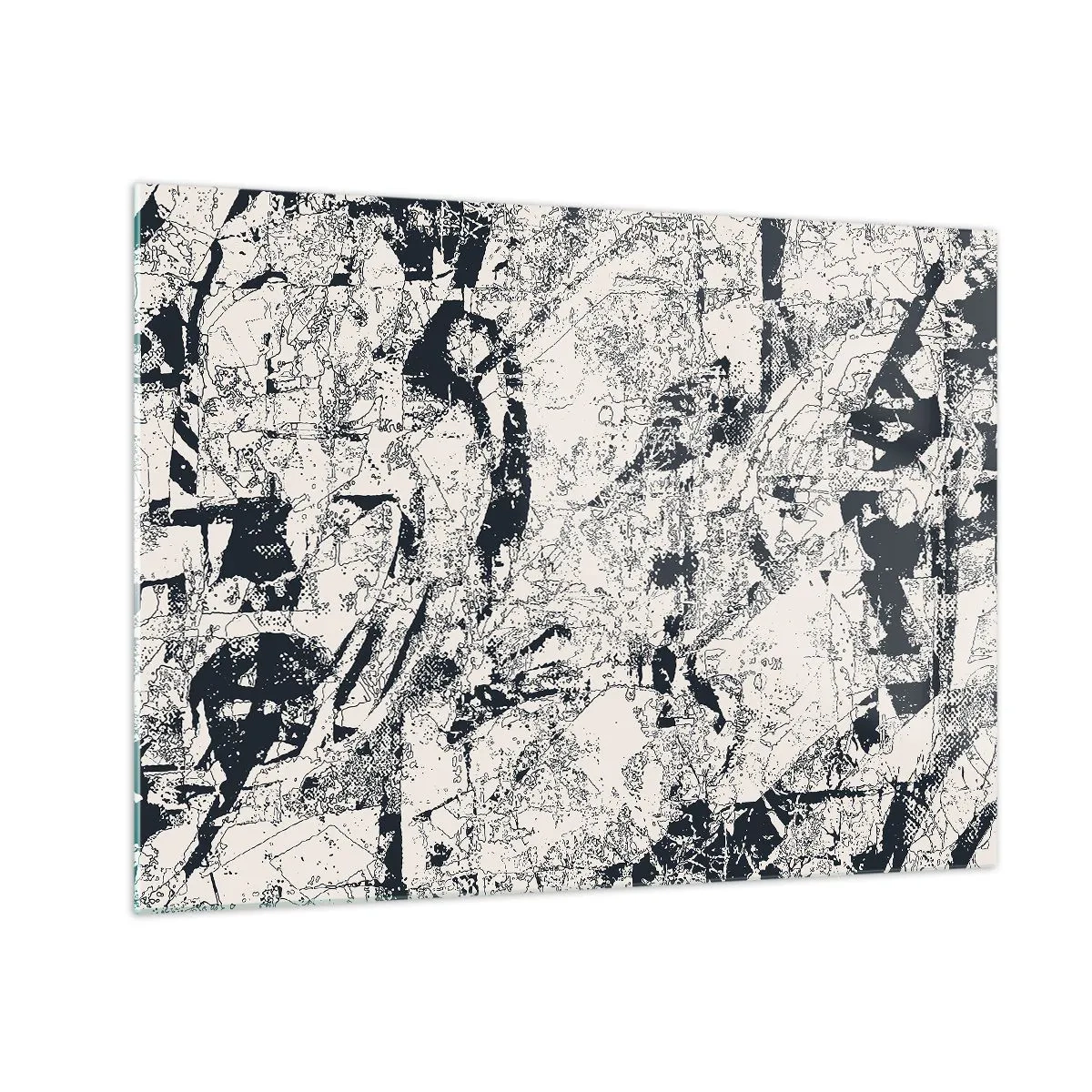 Obraz na szkle - Czarno-biała abstrakcja z dynamicznymi liniami i teksturami - 70x50cm - Przenikanie przeciwieństw - Nowoczesna dekoracja ścienna do salonu i sypialni ARTTOR