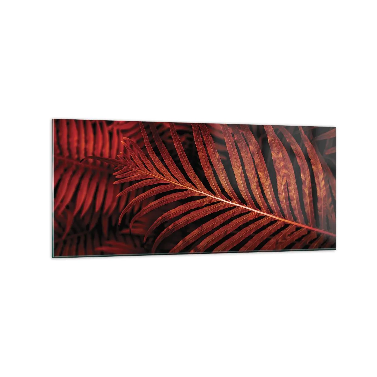 Obraz na szkle - Czerwone tropikalne liście w zbliżeniu - 120x50cm - Żar życia - Nowoczesna dekoracja ścienna do salonu i sypialni ARTTOR