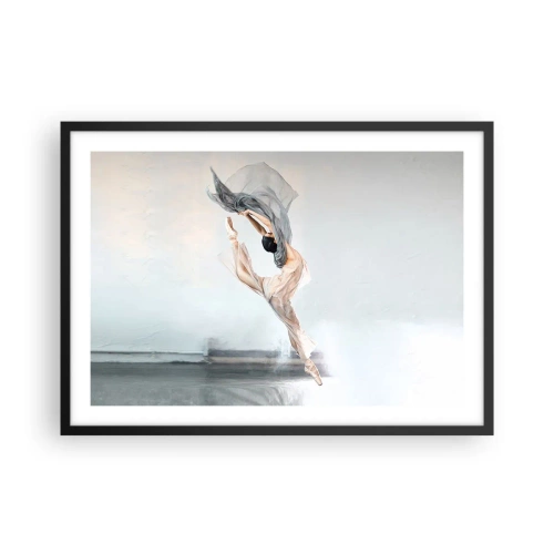 Plakat w czarnej ramie - Tancerka w dynamicznym ruchu na jasnym tle - 70x50cm - W tanecznym uniesieniu - Nowoczesna dekoracja ścienna do salonu i sypialni ARTTOR