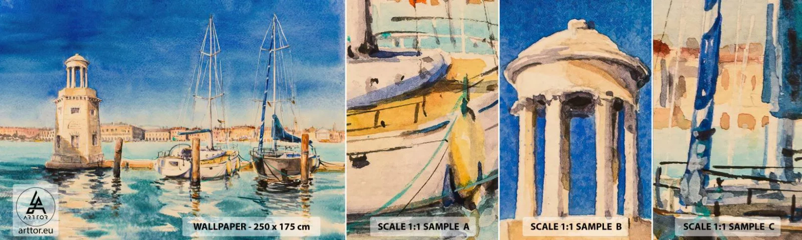 Fototapeta Próbka Samoprzylepna Deluxe Sticker - Słoneczna laguna - Port, Pejzaż, Latarnia Morska - 100x30 cm