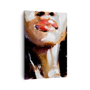 Obraz na płótnie - Portret kobiety w ekspresyjnym stylu malarskim na ciemnym tle - 70x100cm - Duma bez uprzedzeń - Nowoczesna dekoracja ścienna do salonu i sypialni ARTTOR