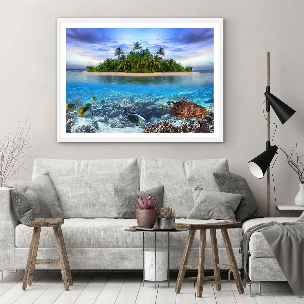 Plakat w białej ramie - Niebiańska wyspa zaprasza - 50x40 cm