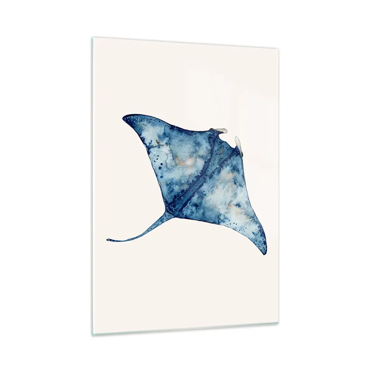 Obraz na szkle - Granatowa raja w akwarelowym stylu na białym tle - 50x70cm - Życie w błękicie - Nowoczesna dekoracja ścienna do salonu, kuchni i sypialni ARTTOR