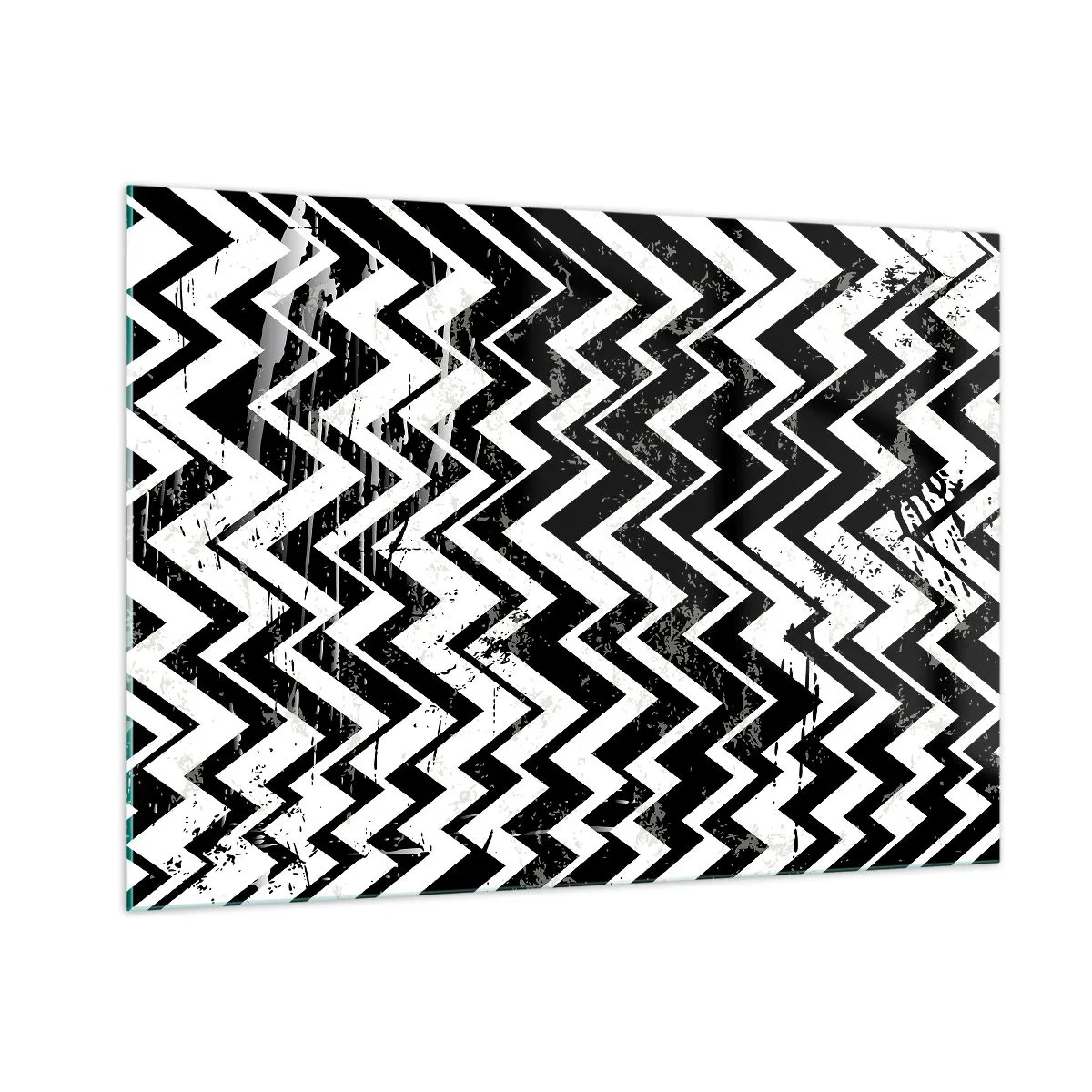 Obraz na szkle - Czarno-biały wzór zygzaków o dynamicznej kompozycji i teksturze - 100x70cm - Zyg-białe, zag-czarne - Nowoczesna dekoracja ścienna do salonu, kuchni i sypialni ARTTOR