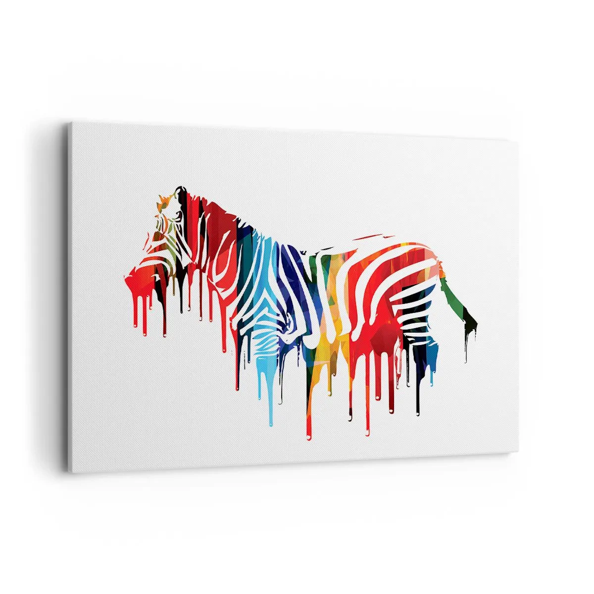 Obraz na płótnie - Abstrakcyjna zebra w kolorowych barwach z efektem farby - 100x70cm - Nie tylko czarno-biały - Nowoczesna dekoracja ścienna do salonu, kuchni i sypialni ARTTOR