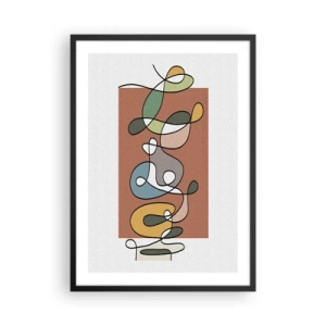 Plakat w czarnej ramie - Abstrakcyjna geometryczna kompozycja z organicznymi liniami - 50x70cm - Abstrakcja: kolorowy pląs - Nowoczesna dekoracja ścienna do salonu i sypialni ARTTOR
