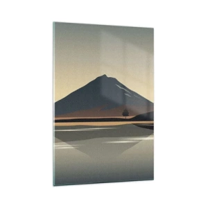 Obraz na szkle - Minimalistyczny krajobraz górski z odbiciem w wodzie - 80x120cm - Lustrzane odbicie - Nowoczesna dekoracja ścienna do salonu i sypialni ARTTOR