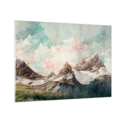 Obraz na szkle - Malownicze górskie szczyty z pastelowym niebem - 70x50cm - Skalne ostrza - Nowoczesna dekoracja ścienna do salonu i sypialni ARTTOR