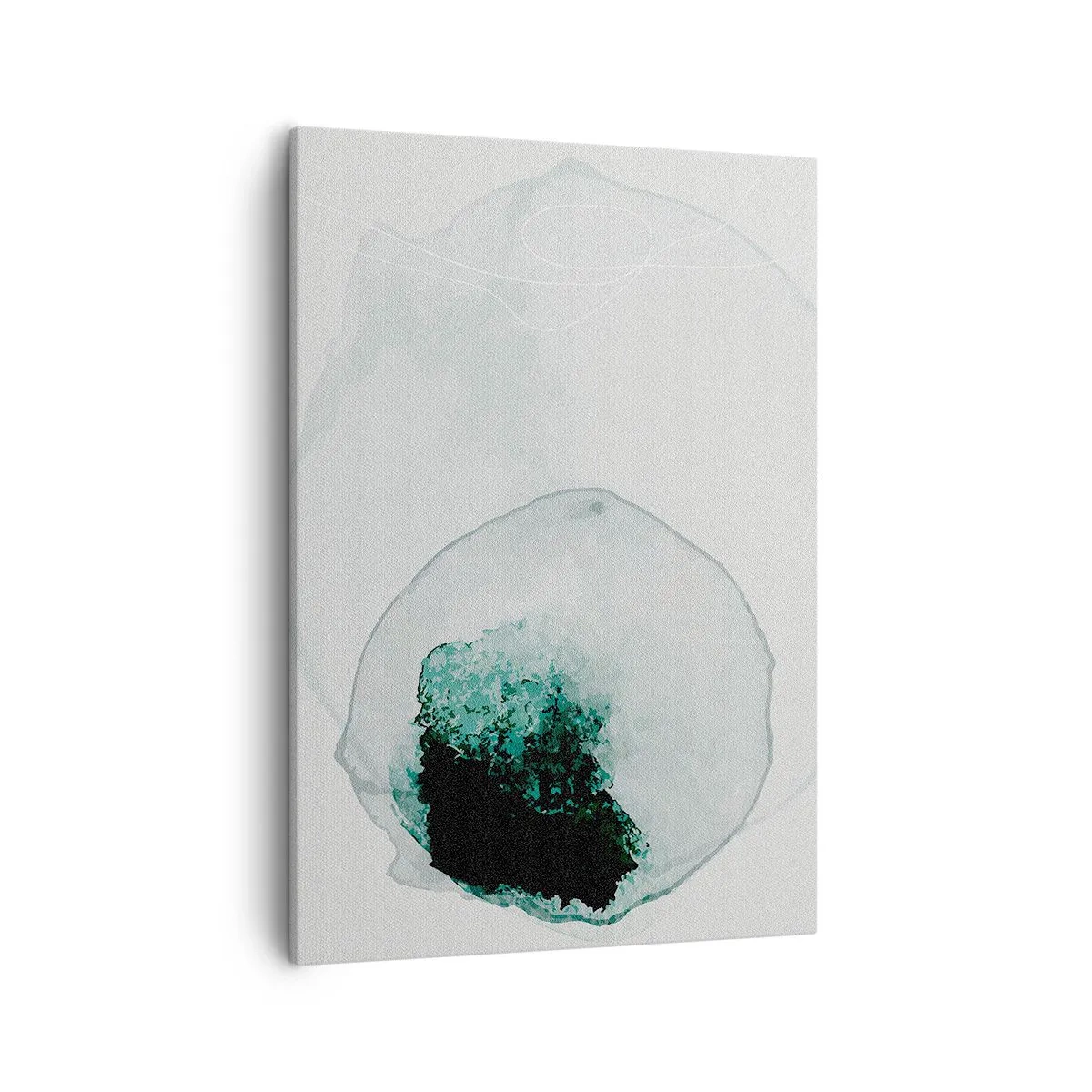 Obraz na płótnie - Abstrakcyjna kompozycja inspirowana kroplą wody w odcieniach zieleni i bieli. - 50x70cm - W kropli wody - Nowoczesna dekoracja ścienna do salonu, kuchni i sypialni ARTTOR