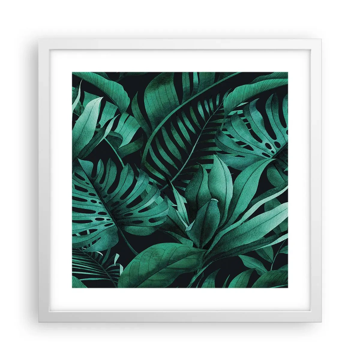 Plakat w białej ramie - Głębia tropikalnej zieleni - 40x40 cm
