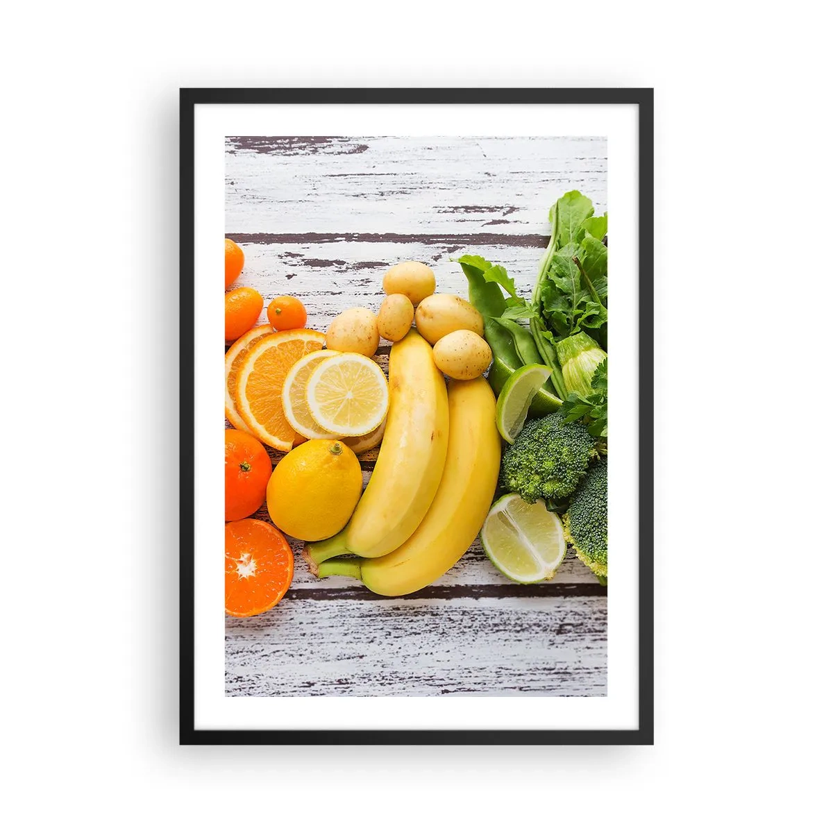Plakat w czarnej ramie - Owoce i warzywa na rustykalnym tle - 50x70cm - To nie wystarczy? - Nowoczesna dekoracja ścienna do salonu i sypialni ARTTOR