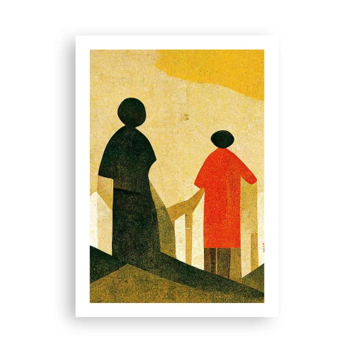 Plakat - Geometryczne sylwetki postaci na tle abstrakcyjnego krajobrazu - 50x70cm - Jeszcze daleka droga - Nowoczesna dekoracja ścienna do salonu, kuchni i sypialni ARTTOR