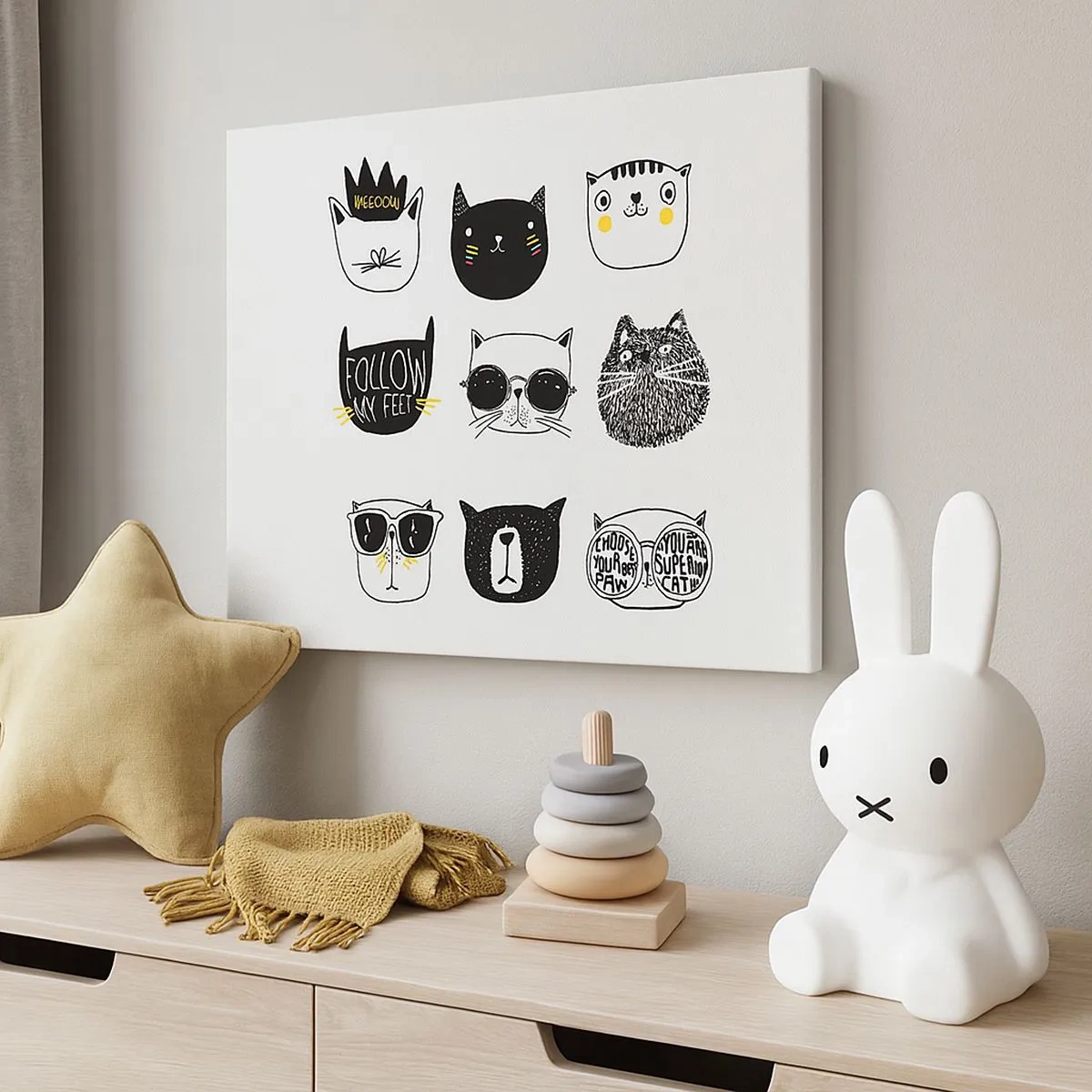 Obraz na płótnie - Stylowe ilustracje kotów w minimalistycznym stylu - 70x50cm - Każdy inny - Nowoczesna dekoracja ścienna do salonu i sypialni ARTTOR