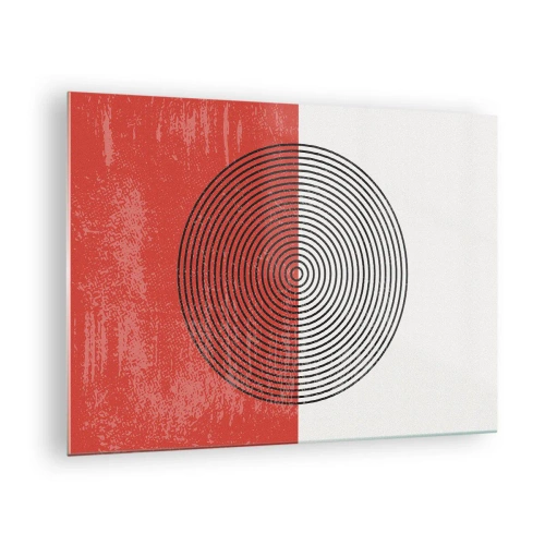 Obraz na szkle - Geometryczny wzór z kołem na tle czerwieni i bieli - 70x50cm - W samo sedno - Nowoczesna dekoracja ścienna do salonu i sypialni ARTTOR