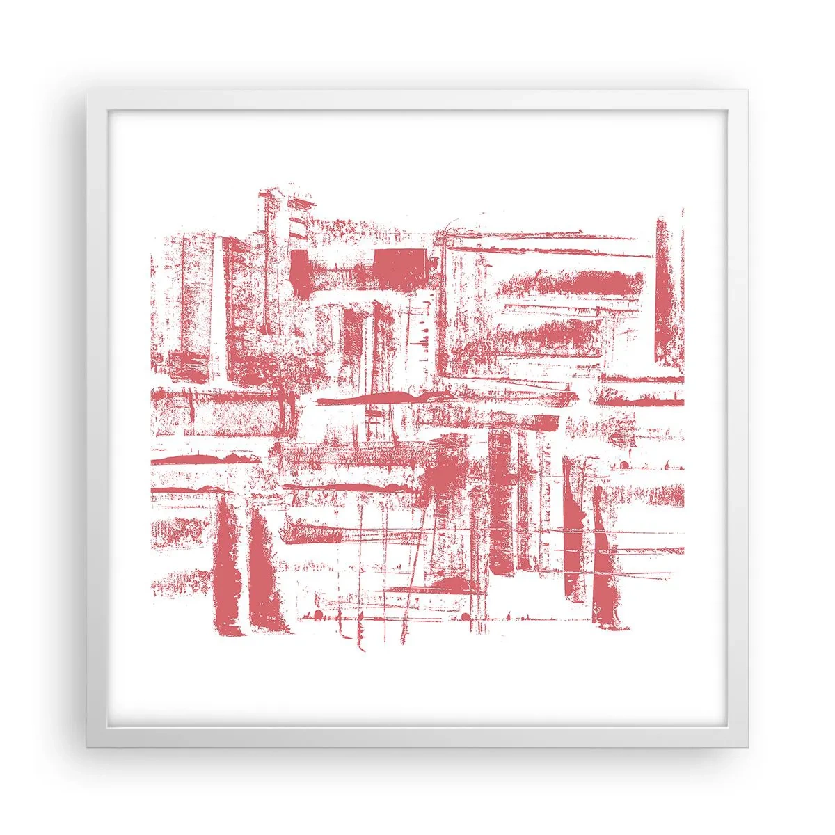 Plakat w białej ramie - Czerwone miasto - 50x50 cm