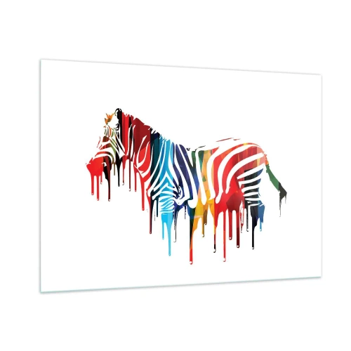 Obraz na szkle - Kolorowa zebra w abstrakcyjnej formie z efektem kapiącej farby - 100x70cm - Nie tylko czarno-biały - Nowoczesna dekoracja ścienna do salonu, kuchni i sypialni ARTTOR