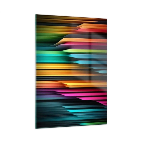 Obraz na szkle - Wielobarwne pionowe pasy przypominające światło i ruch - 50x70cm - Świetlne organy - Nowoczesna dekoracja ścienna do salonu, kuchni i sypialni ARTTOR
