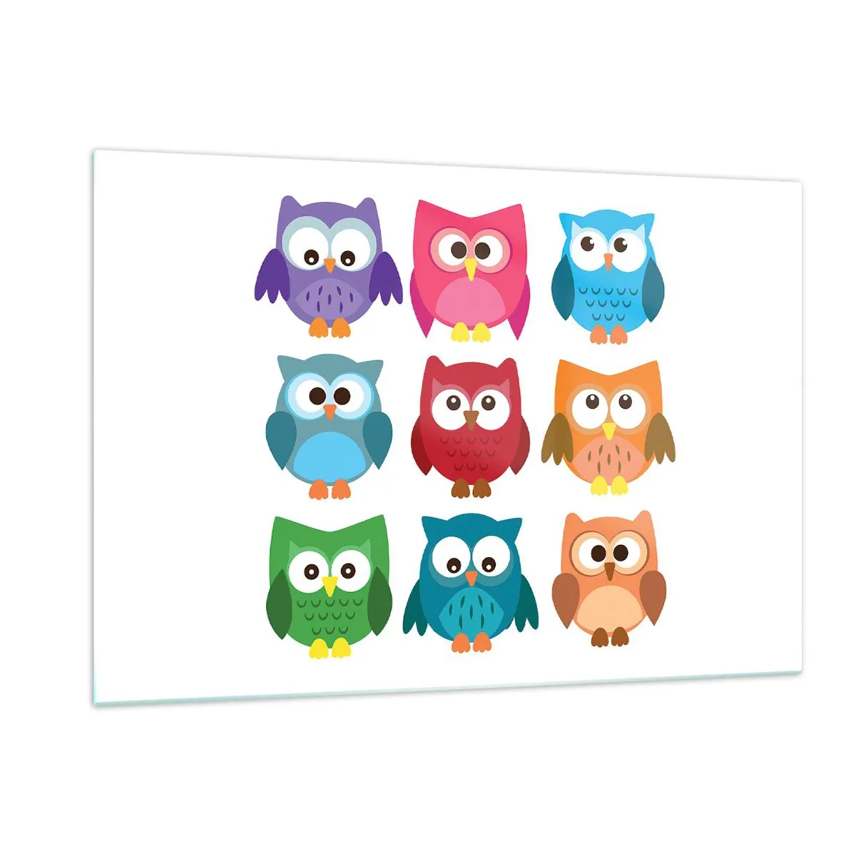 Obraz na szkle - Kolorowe sówki w rysunkowym stylu na białym tle - 120x80cm - Różnić można się zabawnie - Nowoczesna dekoracja ścienna do salonu, kuchni i sypialni ARTTOR