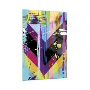 Obraz na szkle - Kolorowa abstrakcja z dynamicznymi kształtami i intensywnymi barwami - 50x70cm - Z góry na dół - Nowoczesna dekoracja ścienna do salonu, kuchni i sypialni ARTTOR