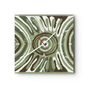 Zegar ścienny - Abstrakcyjne wzory w odcieniach zieleni i brązu - 30x30cm - Eksplozja emocji - Nowoczesna dekoracja ścienna do salonu i sypialni ARTTOR