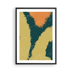 Plakat w czarnej ramie - Abstrakcyjne plamy barwne w odcieniach zieleni i pomarańczu - 50x70cm - Abstrakcja – powolnym ruchem - Nowoczesna dekoracja ścienna do salonu i sypialni ARTTOR