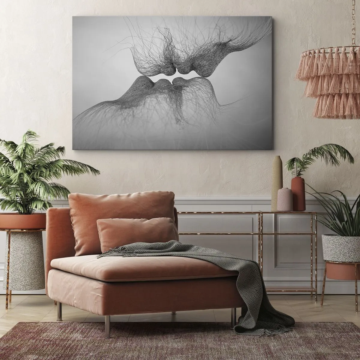 Obraz na płótnie - Abstrakcyjny pocałunek przedstawiony w eterycznej formie - 70x50cm - Pocałunek wiatru - Nowoczesna dekoracja ścienna do salonu i sypialni ARTTOR