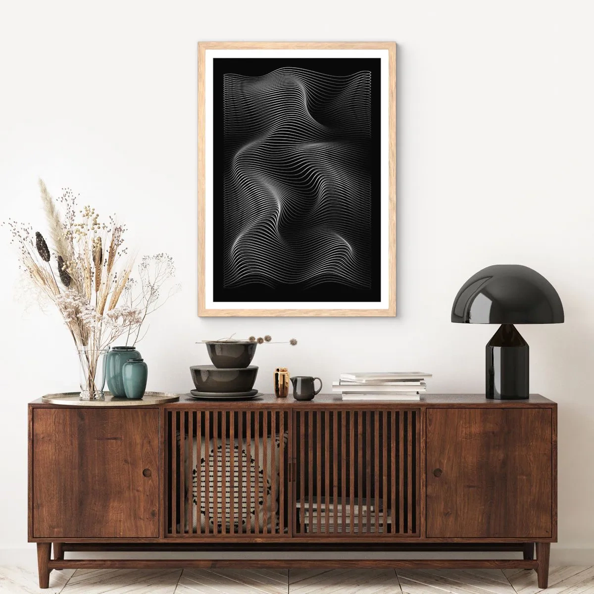 Plakat w ramie jasny dąb - Taniec światła w przestrzeni - 70x100 cm