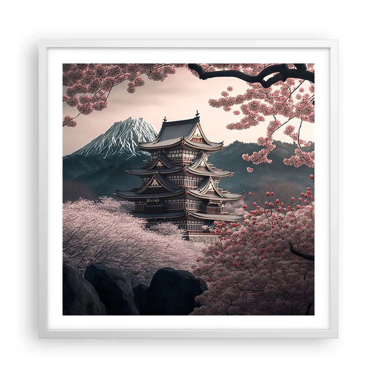 Plakat w białej ramie - Kraj kwitnącej wiśni - 60x60 cm