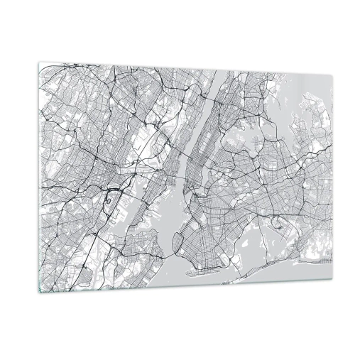 Obraz na szkle - Mapa wielkomiejskich ulic i dzielnic w monochromatycznej formie - 120x80cm - Anatomia metropolii - Nowoczesna dekoracja ścienna do salonu, kuchni i sypialni ARTTOR