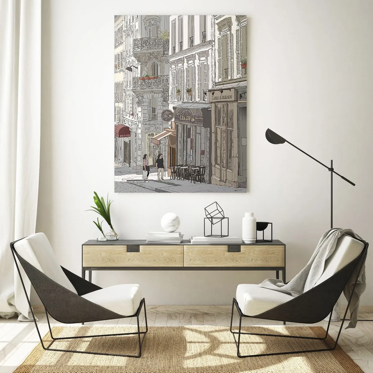 Obraz na szkle - Uliczka z kawiarniami w artystycznym stylu miejskim - 50x70cm - Miejskie radości - Nowoczesna dekoracja ścienna do salonu, kuchni i sypialni ARTTOR